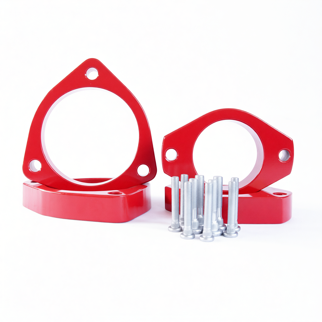 Liftovací podložky tlumičů 30 mm z hliníku, práškově lakované, distanční prvky podvozku, tuning zvýšení vozu bez svařování